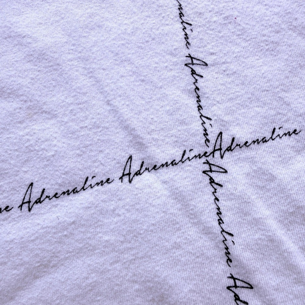 Adrenaline Script Graphic T-Shirt White Small Short Sleeve Crew Neck Cozy Sporty - Picture 3 of 10